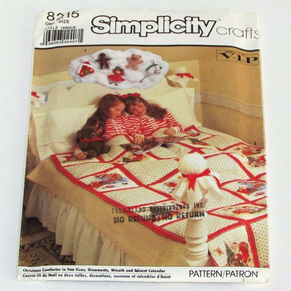 Vintage Sewing Pattern Christmas Comforter SIMPLICITY Crafts 8215, 1987 Holidays